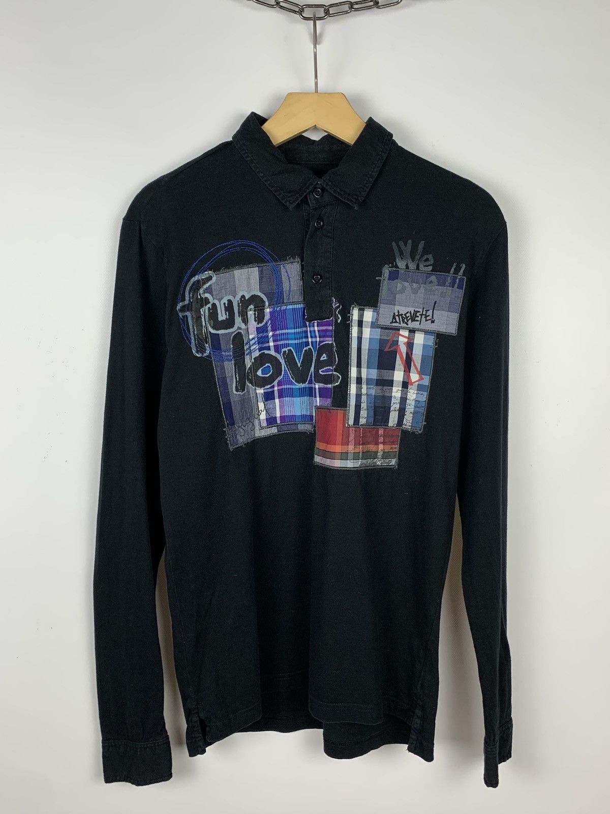 Desigual Desigual Polo Long Sleeve Shirt Patchwork Fun Love Y2K Sz S Size US S / EU 44-46 / 1 - 1 Thumbnail