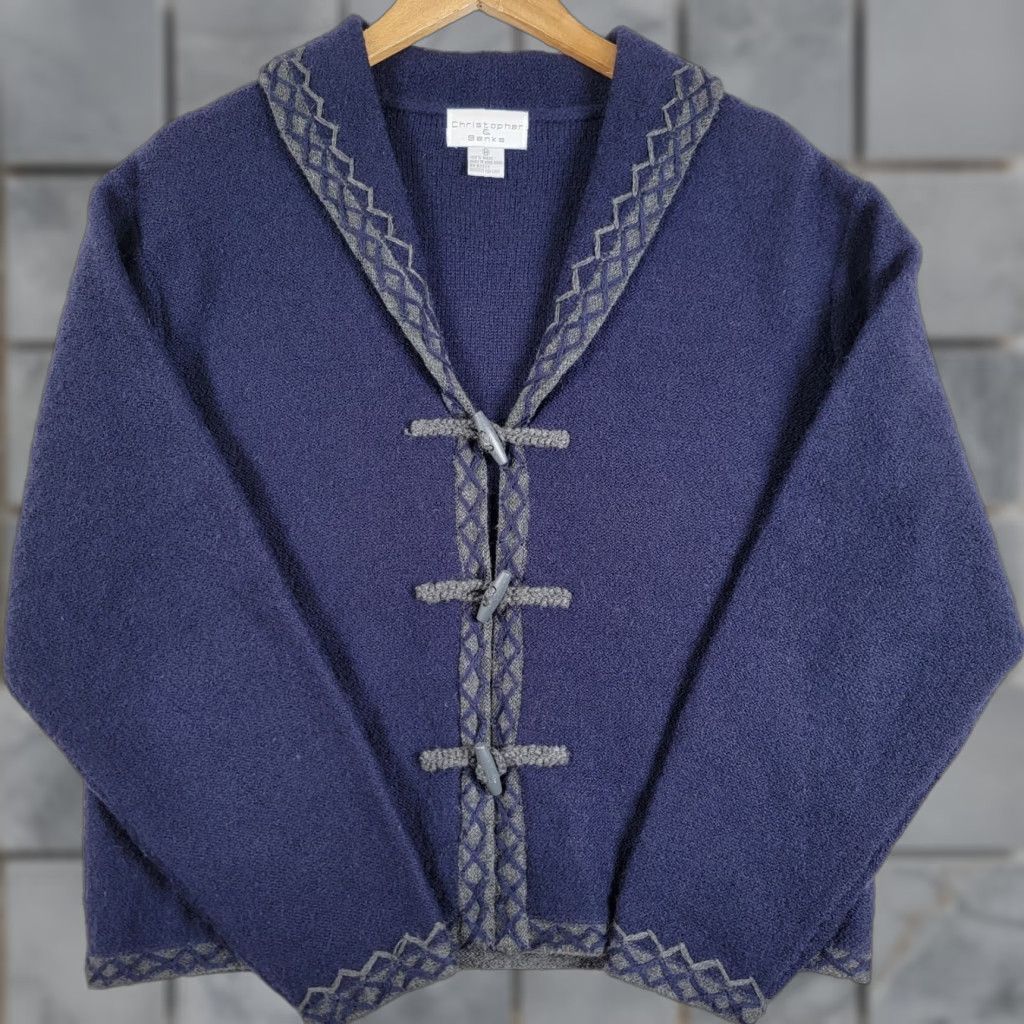Vintage Christopher & Banks Cardigan 100% Wool Womens M Button Blue Knit V Neck Size M / US 6-8 / IT 42-44 - 1 Thumbnail