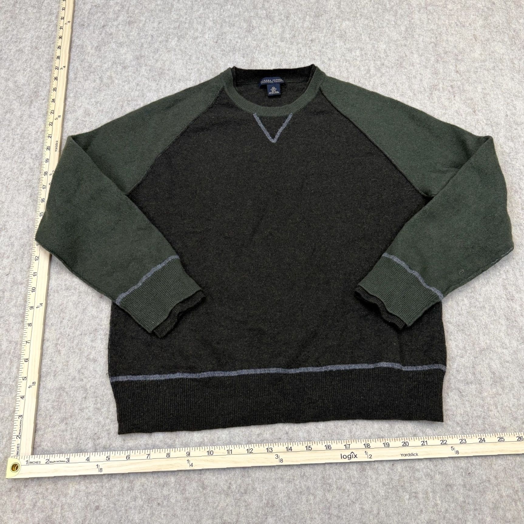 Banana Republic Banana Republic Sweater Mens XL Gray Green Lambswool Cashmere Crewneck Raglan Knit Pullover Regular Size US XL / EU 56 / 4 - 3 Thumbnail