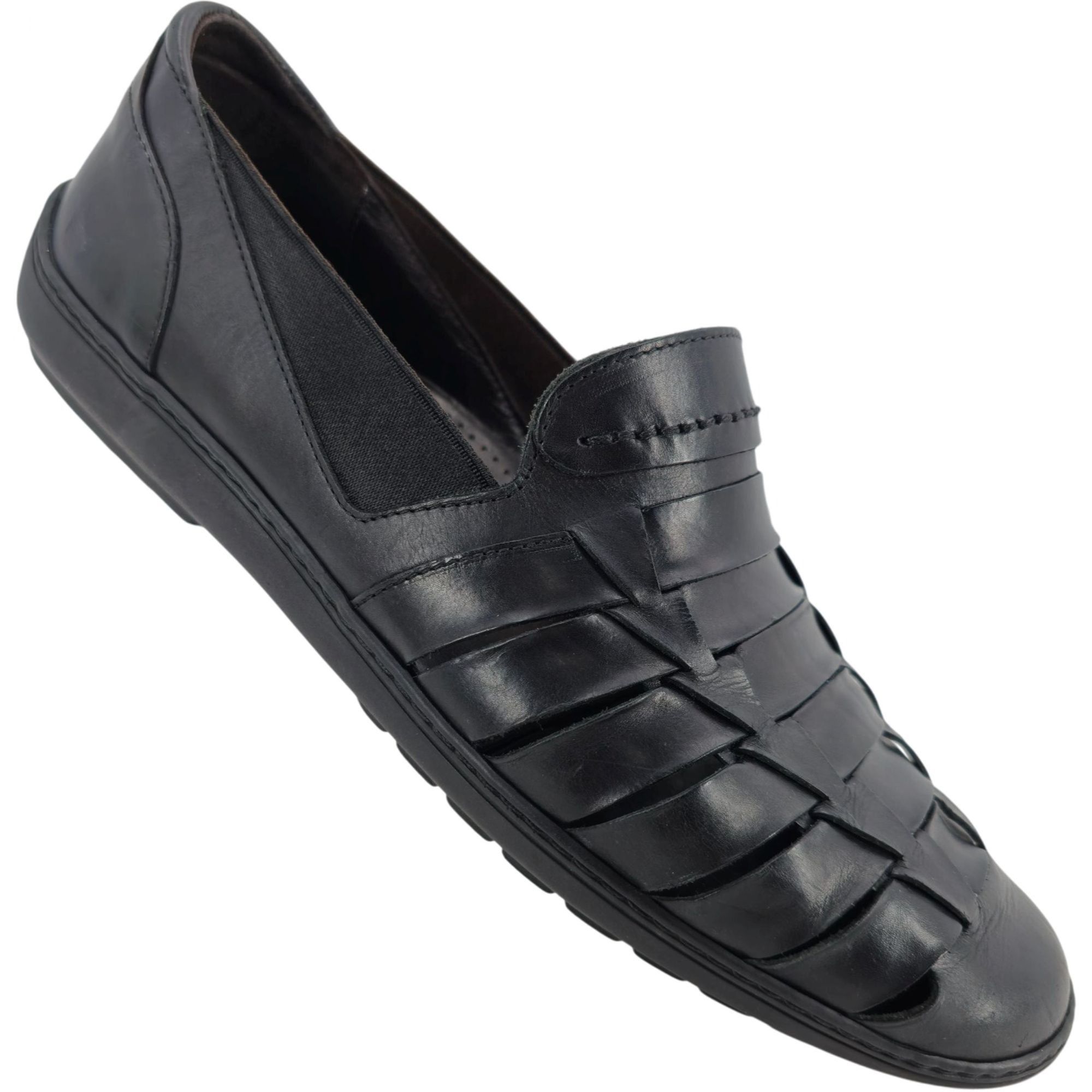 Vintage Bragano Cole Haan Italy Mens 9.5 Black Leather Woven Shoes