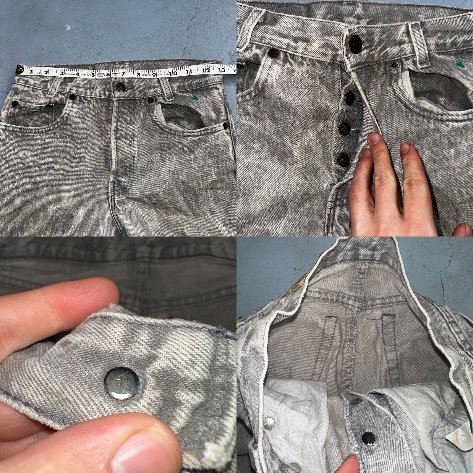 Levi's VINTAGE Levi's 501 Jeans 80s USA Gray Acid Wash Straight Leg 27x32 501 Series Mens denim Cotton Regular Jeans Size US 27 - 8 Thumbnail