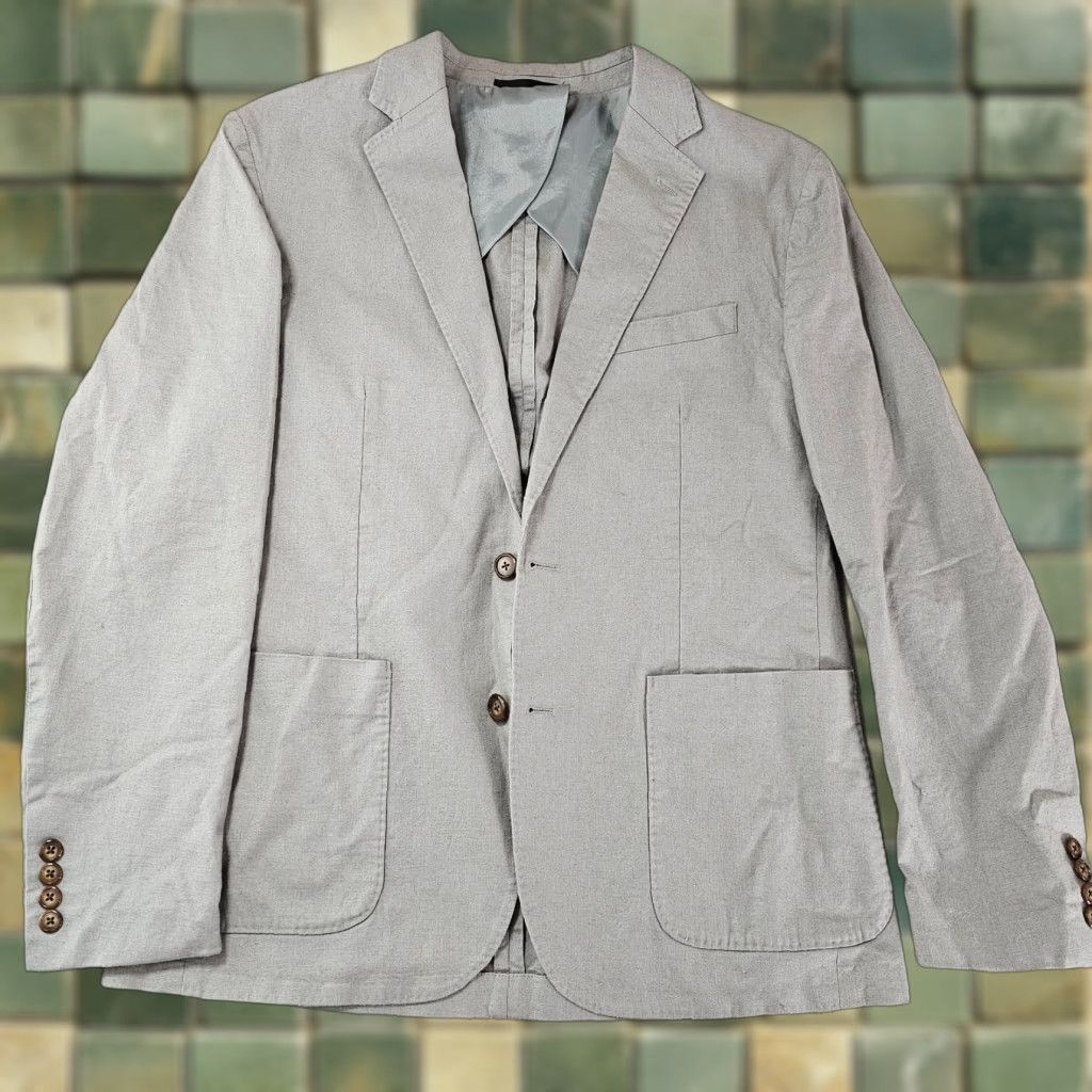 J.Crew J.CREW Blazer Mens Medium Gray Slim Fit Two-Button Notch Lapel Jacket Regular Ventless Cotton Hemp Blend 2 Piece Business Casual Party/Cocktail Size 40R - 1 Thumbnail