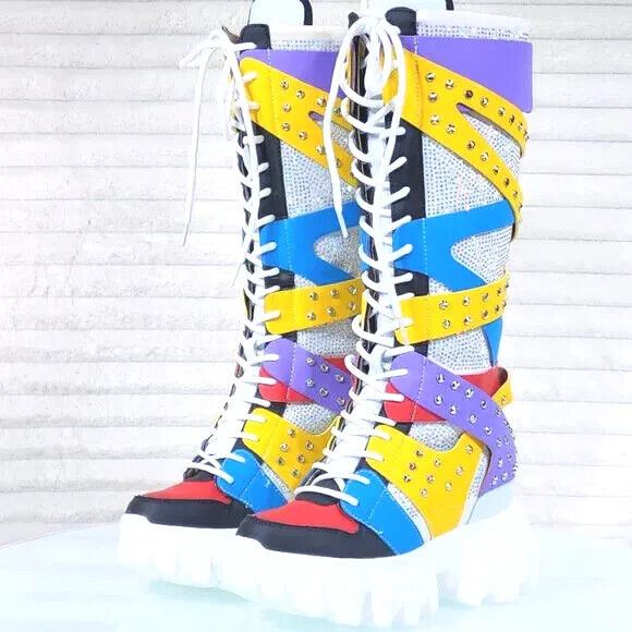 Other Wang Limited Multi Color White Platform Sneaker Knee Boots H Size US 9 / IT 39 - 2 Thumbnail