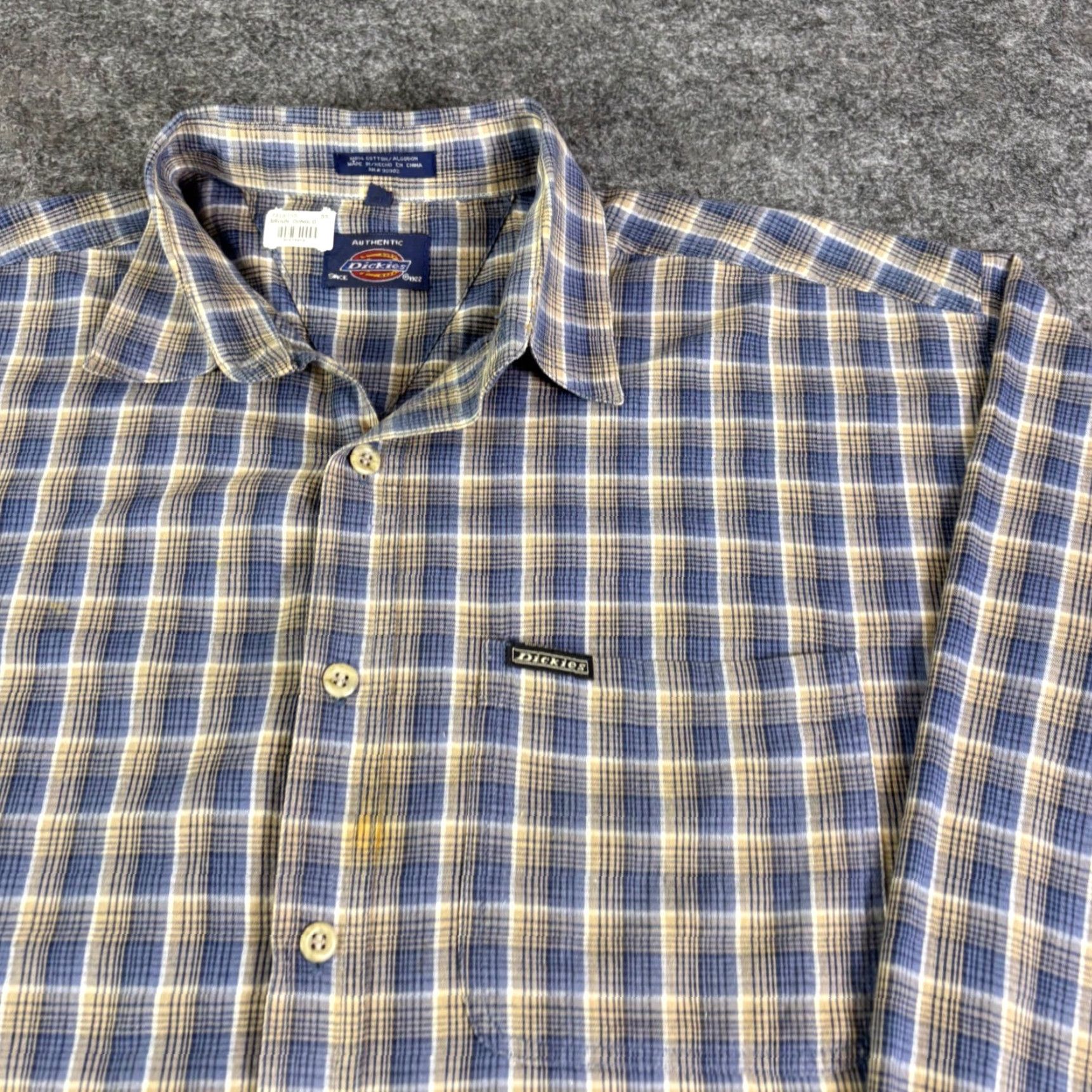 Dickies Dickies Mens Blue Tan Plaid Long Sleeve Button Down Work Shirt XL Adjustable Pocketed Button Up Shirt Size US XL / EU 56 / 4 - 6 Thumbnail