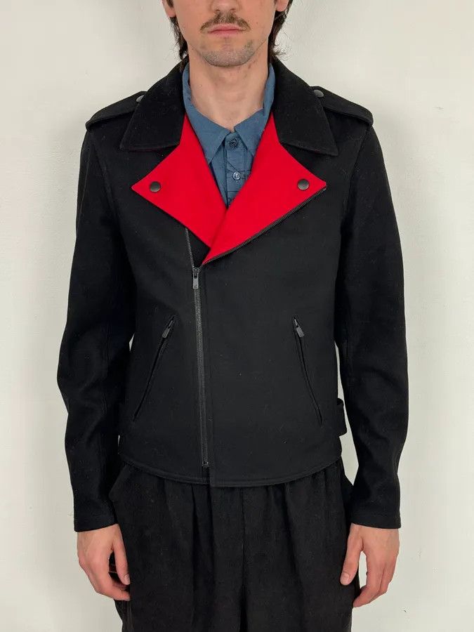 agnes b. Agnes b Black Wool Contrast Collar Perfecto Jacket Size US M / EU 48-50 / 2 - 2 Thumbnail