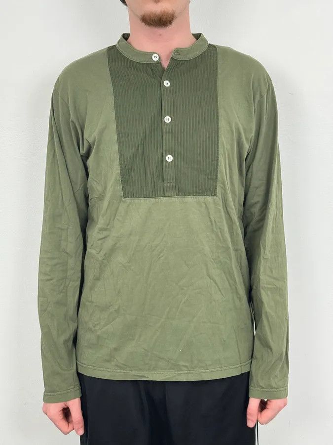 agnes b. 2000s Agnes b Olive Ribbed Plastron Henley Longsleeve Size US M / EU 48-50 / 2 - 2 Thumbnail