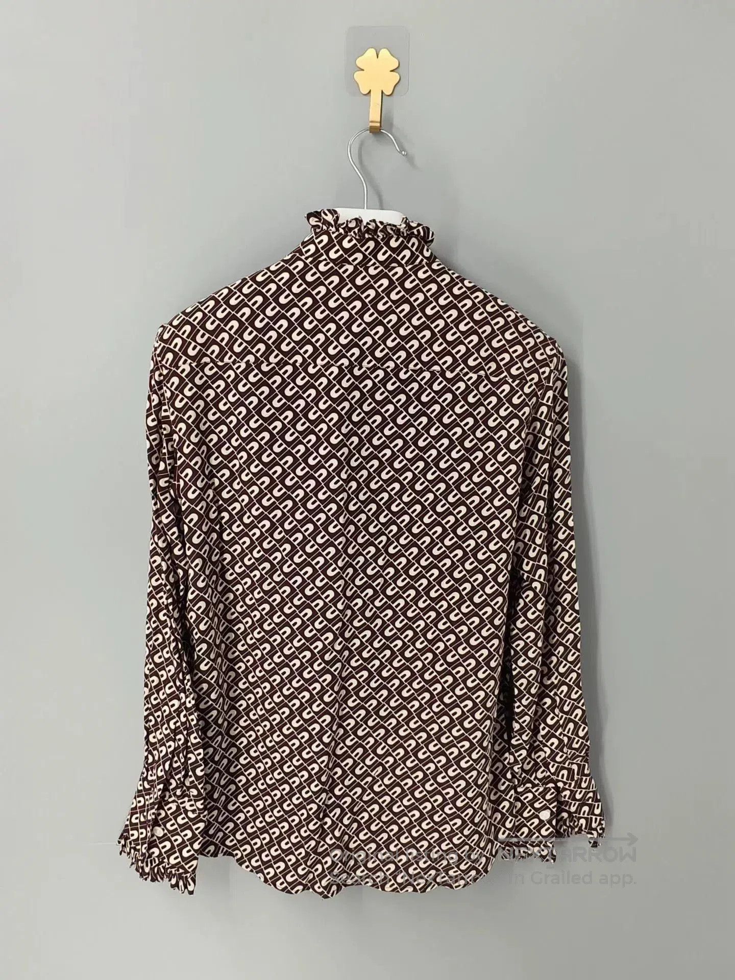 Celine Celine Black White Print Silk Ruffled Shirt. Size XXS / US 00 / IT 34 - 2 Thumbnail