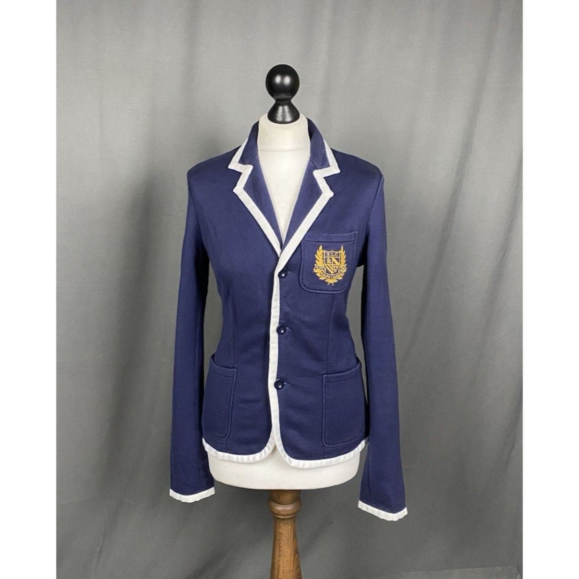 Ralph Lauren Ralph Lauren Contrast Lapel Big Logo Women's Blue Blazer Jac Size M / US 6-8 / IT 42-44 - 1 Thumbnail