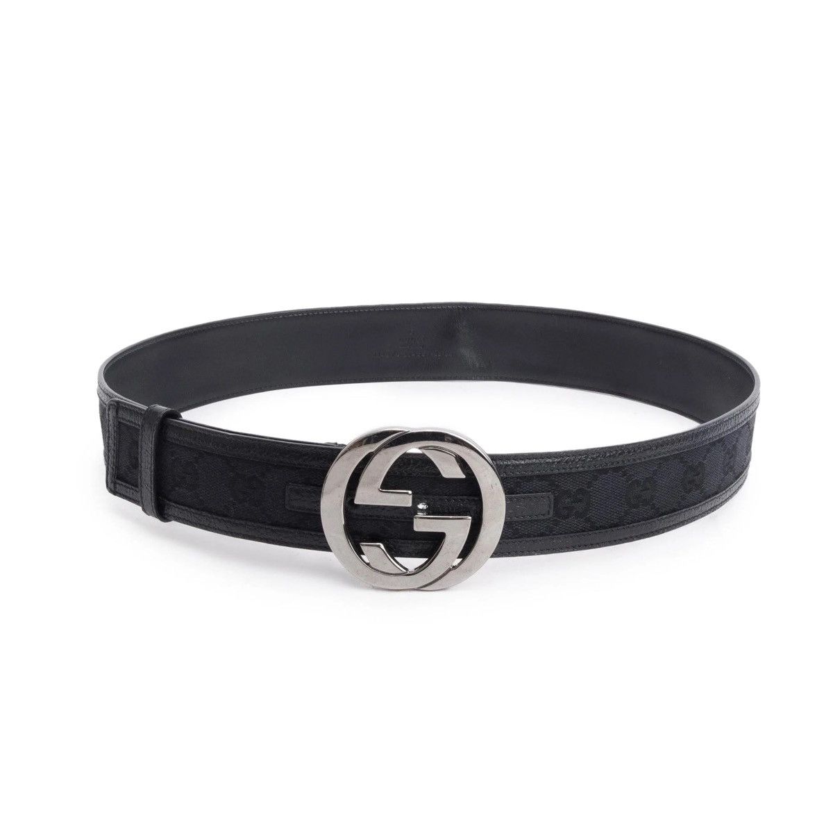 Gucci Gucci Black GG Canvas & Leather Belt With Interlocking G Size 34 - 1 Thumbnail
