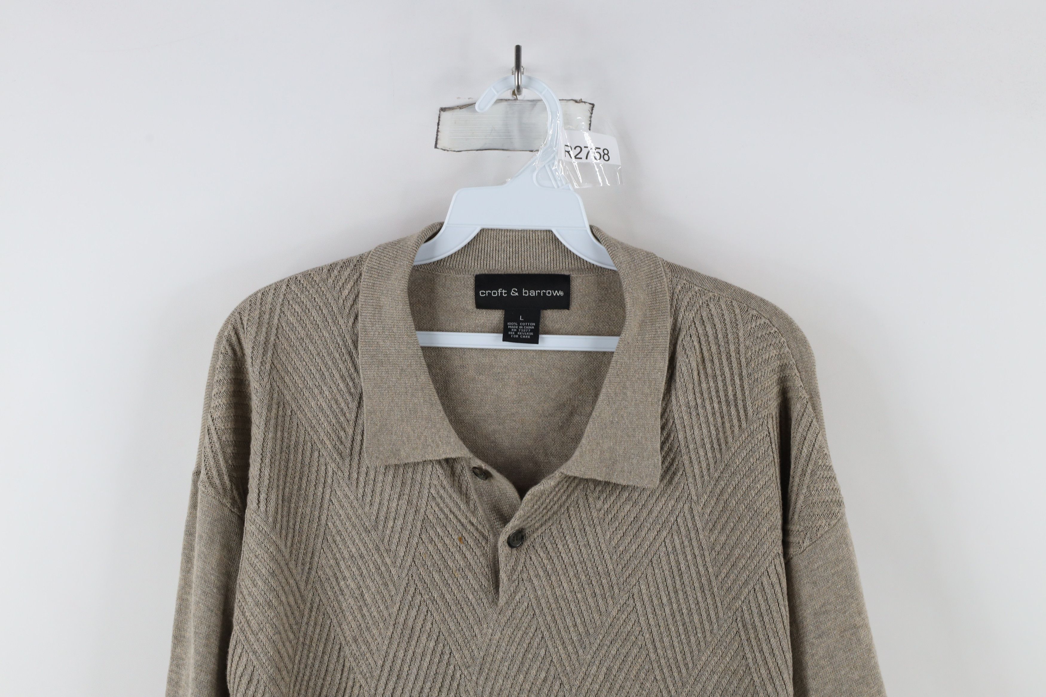 Vintage Vintage 90s Streetwear Knit Diamond Long Sleeve Polo Beige Size US L / EU 52-54 / 3 - 2 Thumbnail