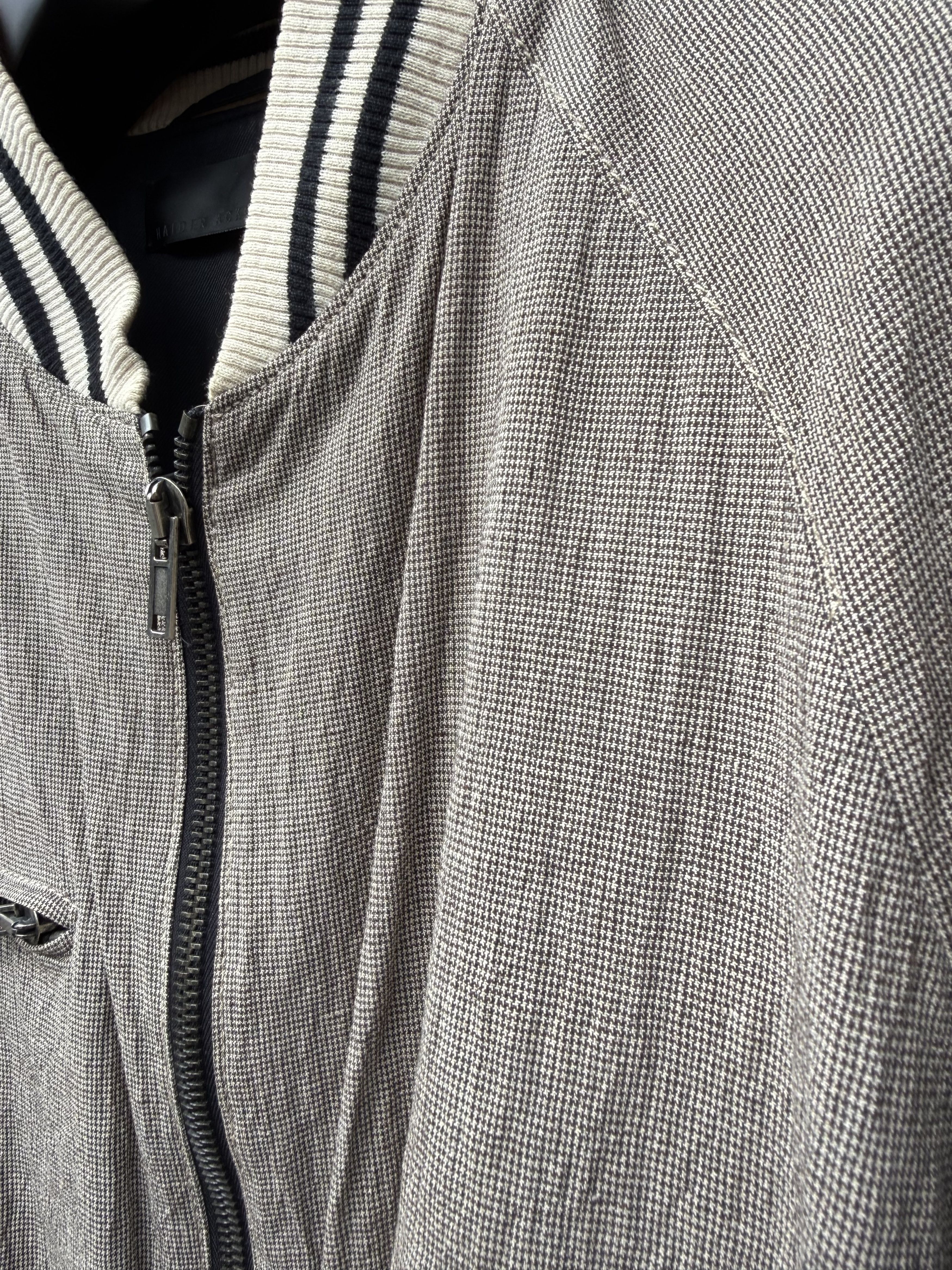 Haider Ackermann Brown/Ecru Linen Houndstooth Varsity Bomber Jacket Size US M / EU 48-50 / 2 - 2 Thumbnail