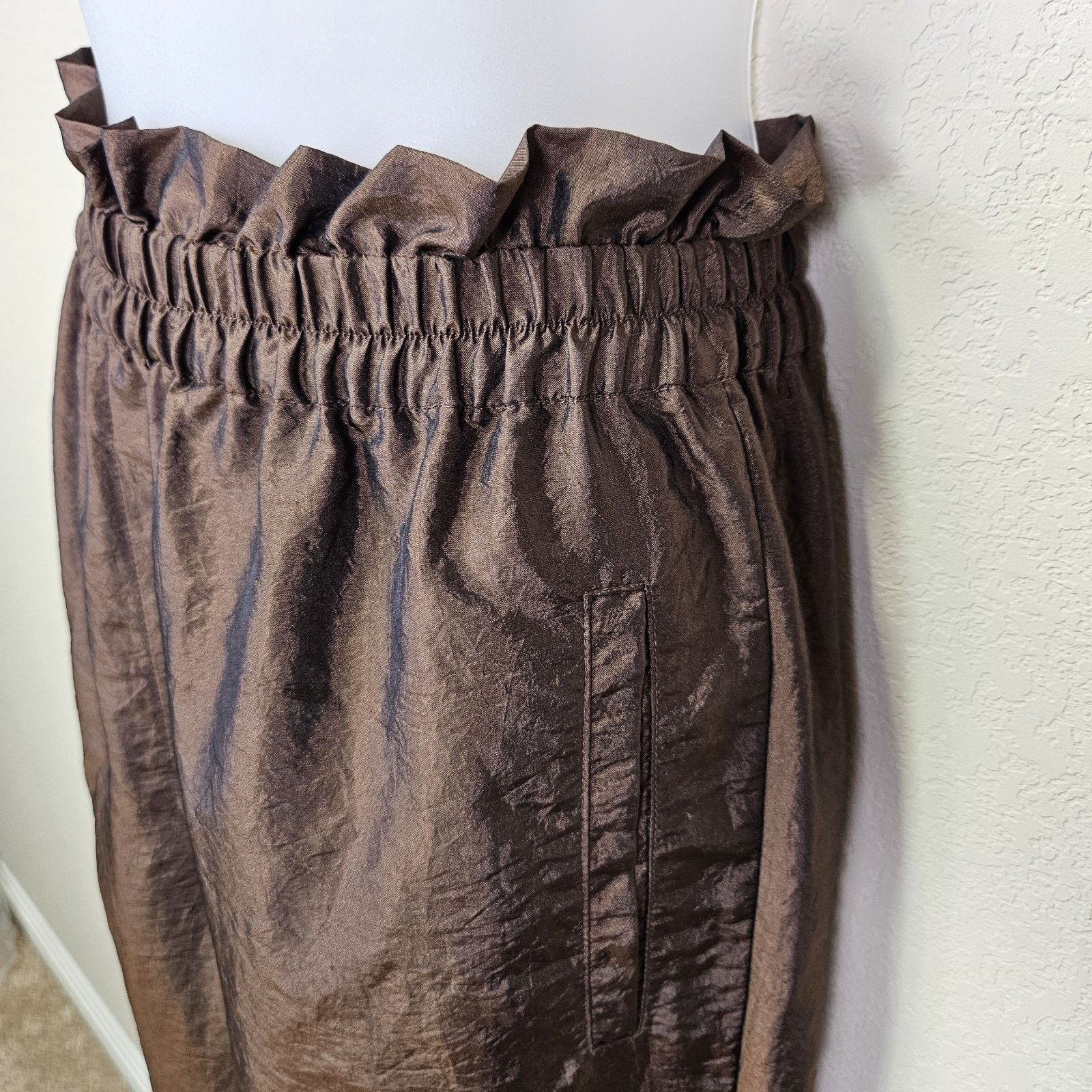 Tibi TIBI Crispy Nylon Felix Jogger Metallic Brown Oversize Baggy Size 27" / US 4 / IT 40 - 6 Thumbnail
