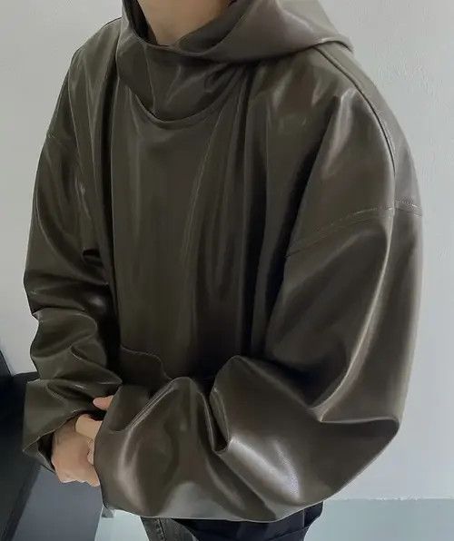 VIBE Avant garde fashion punk oversized faux leather hoodie Size US XL / EU 56 / 4 - 2 Thumbnail