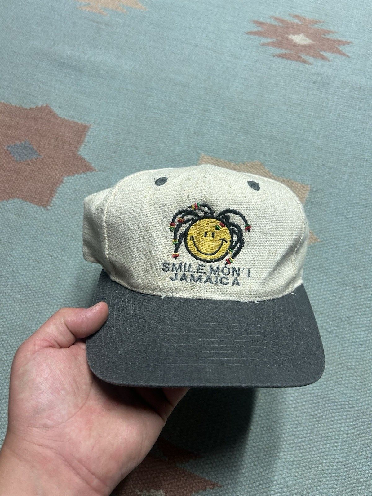 Vintage Vtg SnapBack hat smile mon Jamaica rasta smiley face stoner Size ONE SIZE - 2 Thumbnail