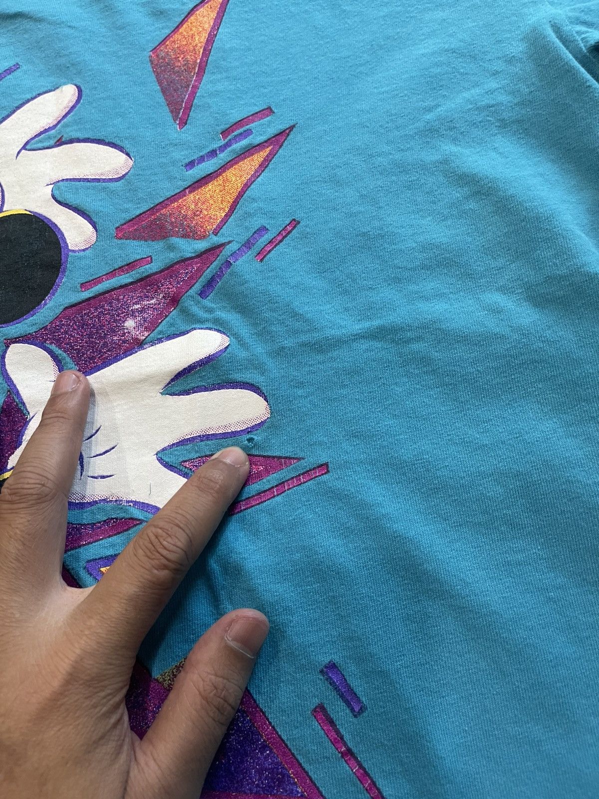 Mickey Mouse Disney Mickey Mouse 'Land 'N Sea' Neon Glitch Turquoise Tee Size US XL / EU 56 / 4 - 4 Thumbnail