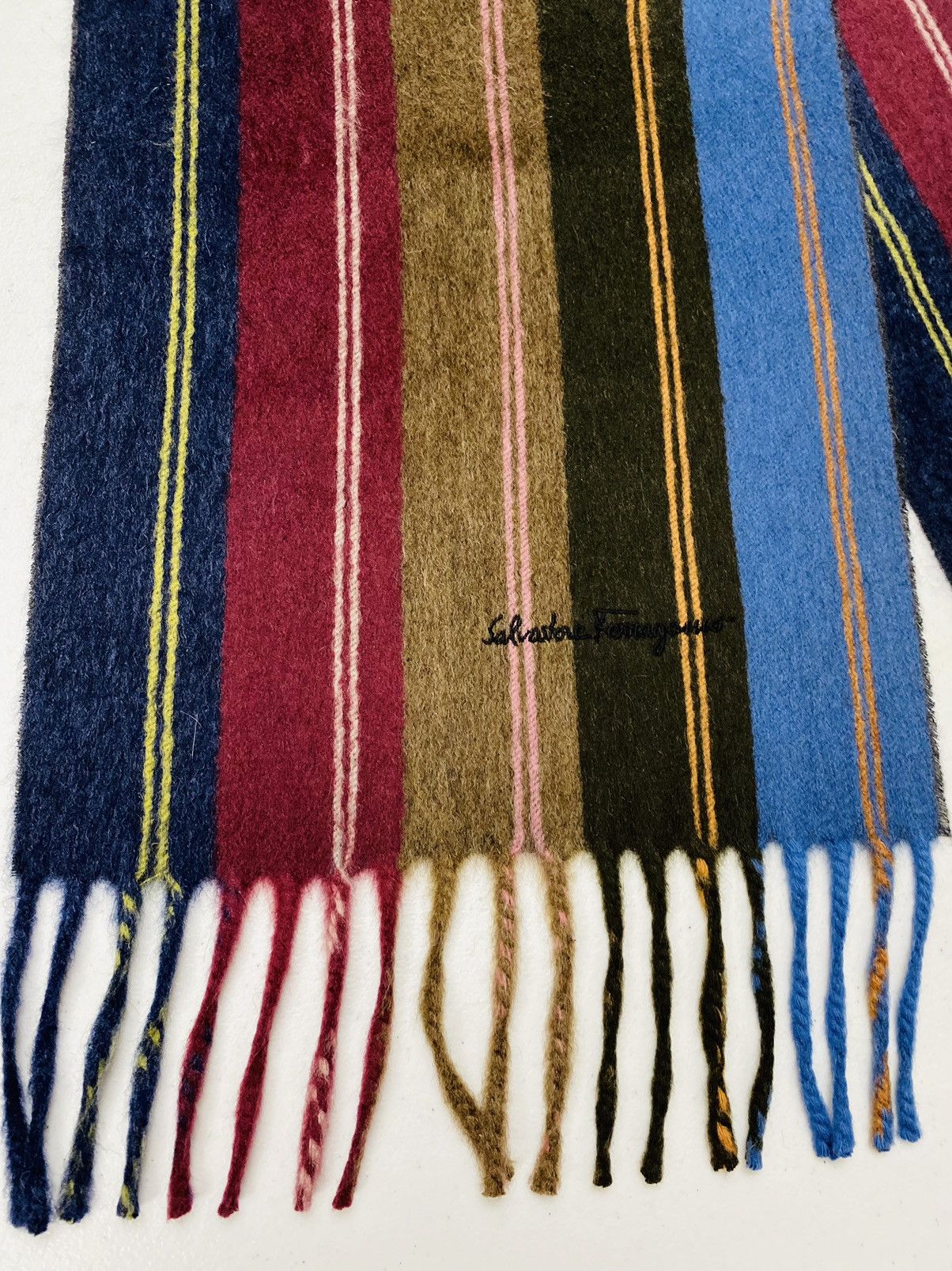 Salvatore Ferragamo Ferragamo Multi-Color Stripe Cashmere Fringe Scarf Unisex NW Size ONE SIZE - 7 Thumbnail