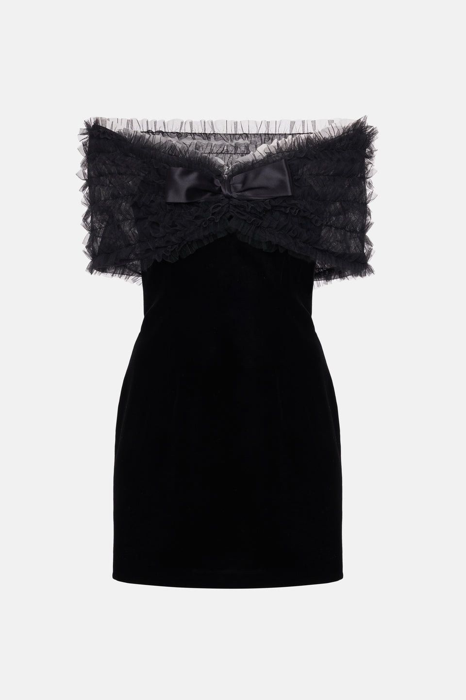 Alessandra Rich o1s22i1n0225 Velvet Off-shoulder Mini Dress in Black Size M / US 6-8 / IT 42-44 - 1 Thumbnail