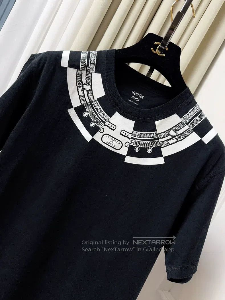 Hermes Hermes Black Collar Printed Pattern Short-Sleeve Size XS / US 0-2 / IT 36-38 - 2 Thumbnail