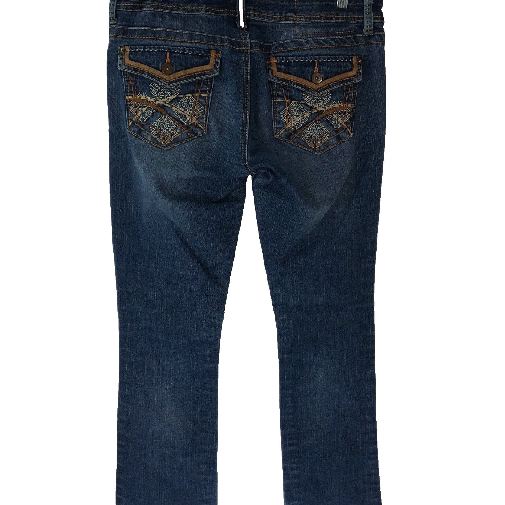 Vintage Union Bay Womens Jeans Skinny Boot Cut Blue Denim 34 Inseam 34 Waist 34 Regular Size 9 Distressed Medium Wash 5-Pocket Zipper Button Loops Belt Size 30" / US 8 / IT 44 - 2 Thumbnail