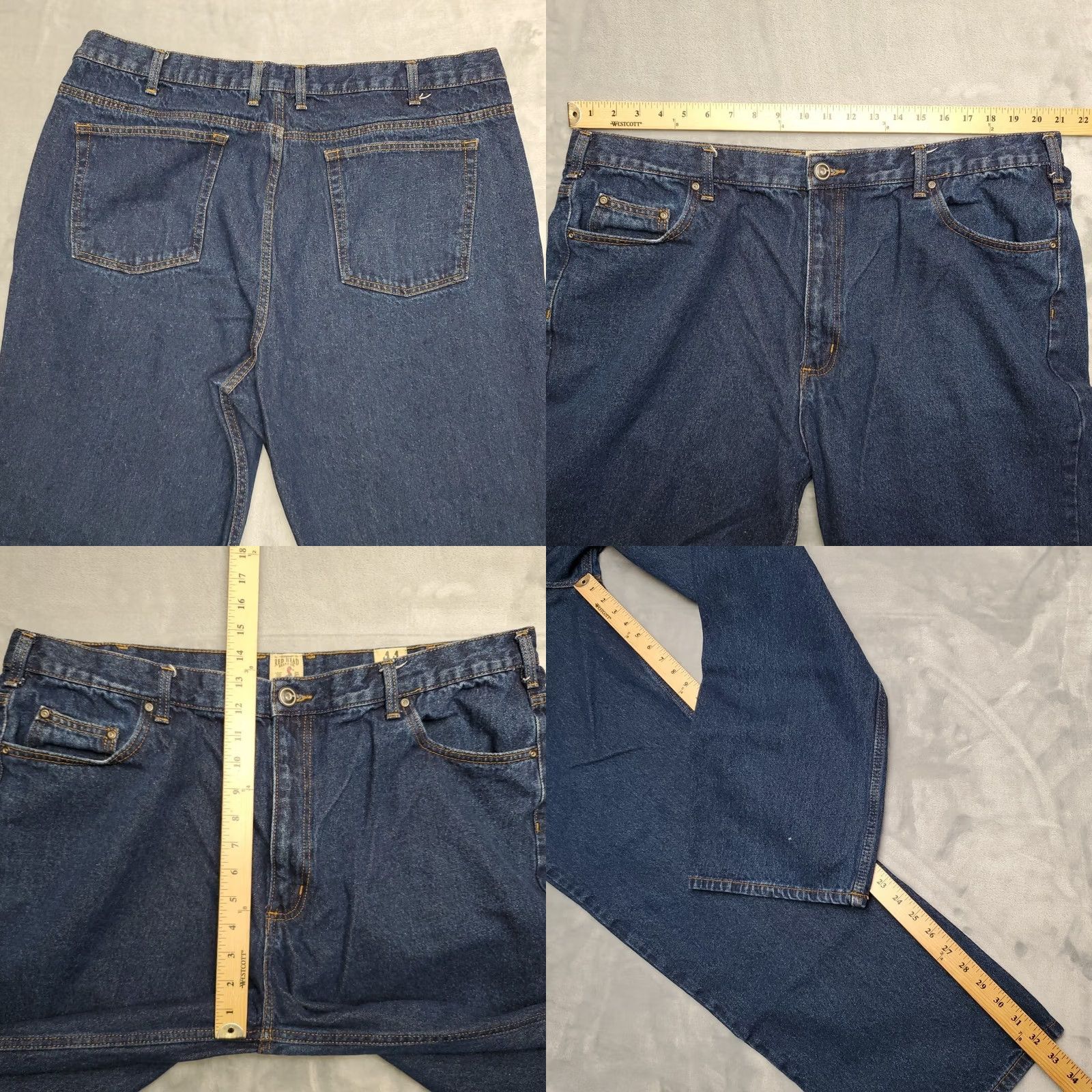 Vintage Rustler Red Head Jeans 44x34 Blue Denim 100% Cotton Outdoor Classic Casual Mens Jeans Straight Belt Loops 5-Pocket Denim Blue Size US 44 / EU 60 - 8 Thumbnail
