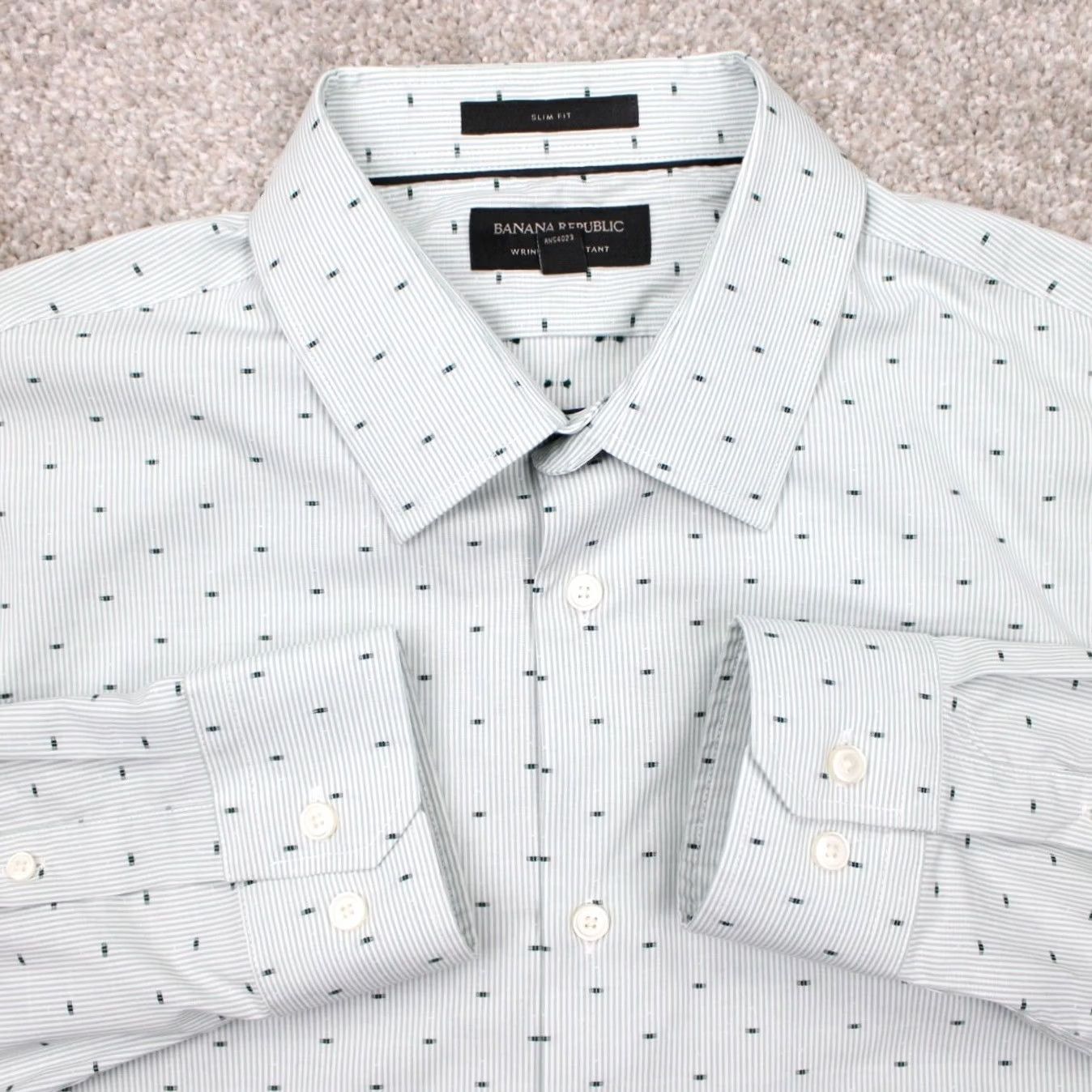 Banana Republic Banana Republic Shirt Mens Large Green Geometric Slim Fit Wrinkle Resistant L/S Size US L / EU 52-54 / 3 - 2 Thumbnail