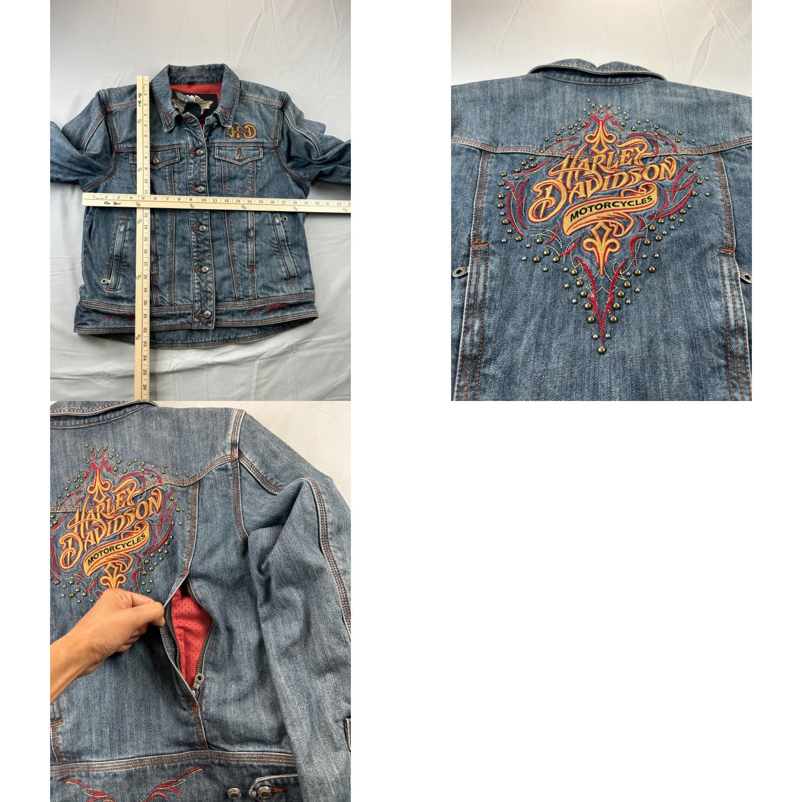 Harley Davidson Harley-Davidson Denim Jacket Womens M Jacket Regular Blue Studded Biker 90s Theme Size M / US 6-8 / IT 42-44 - 8 Thumbnail