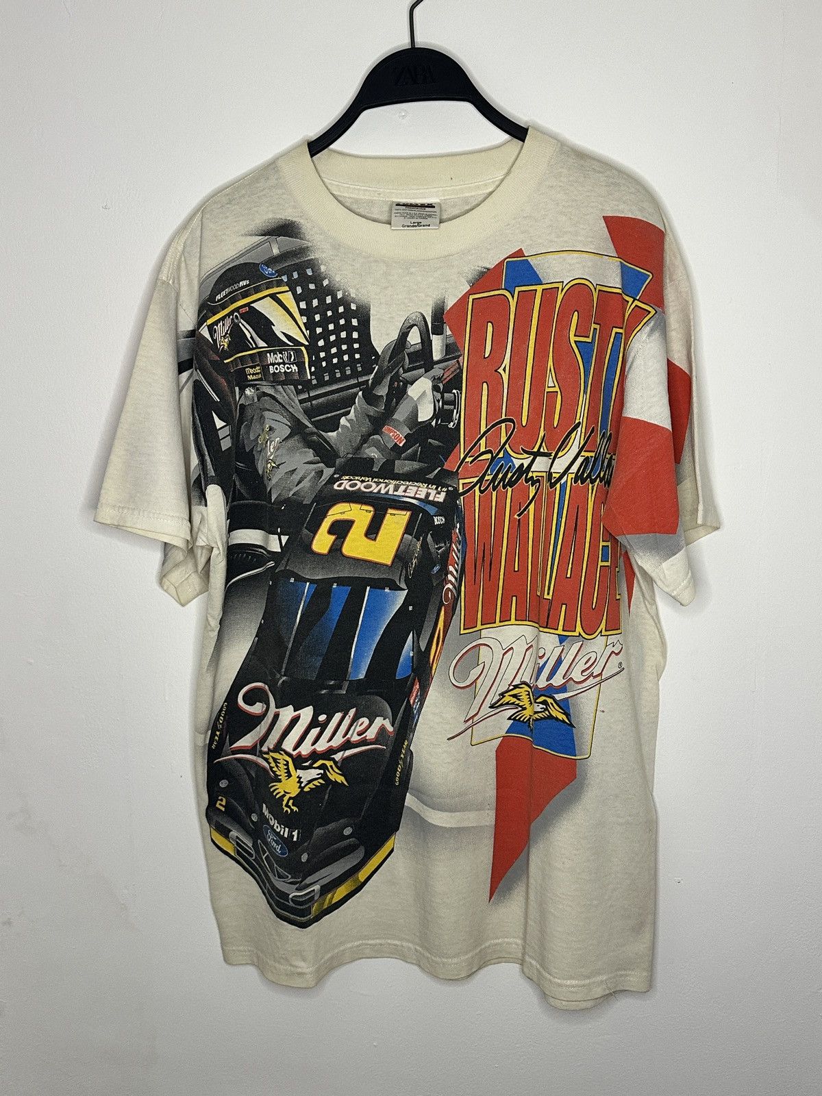 NASCAR Vintage 90s Rusty Wallace Miller AOP NASCAR T-Shirt Size US L / EU 52-54 / 3 - 1 Thumbnail