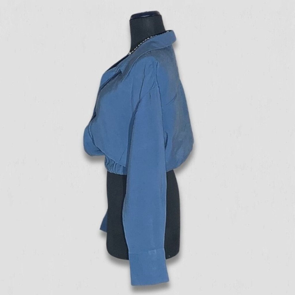 Zara NWOT Zara Cropped Blouse Elastic Waist Blue long sleeves S Size S / US 4 / IT 40 - 4 Thumbnail
