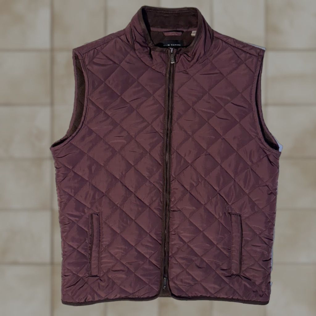 Elie Tahari Elie Tahari Quilted Vest Pockets Fleece Lining Zip Collar Burgundy Red L Size Women Size L / US 10 / IT 46 - 1 Thumbnail