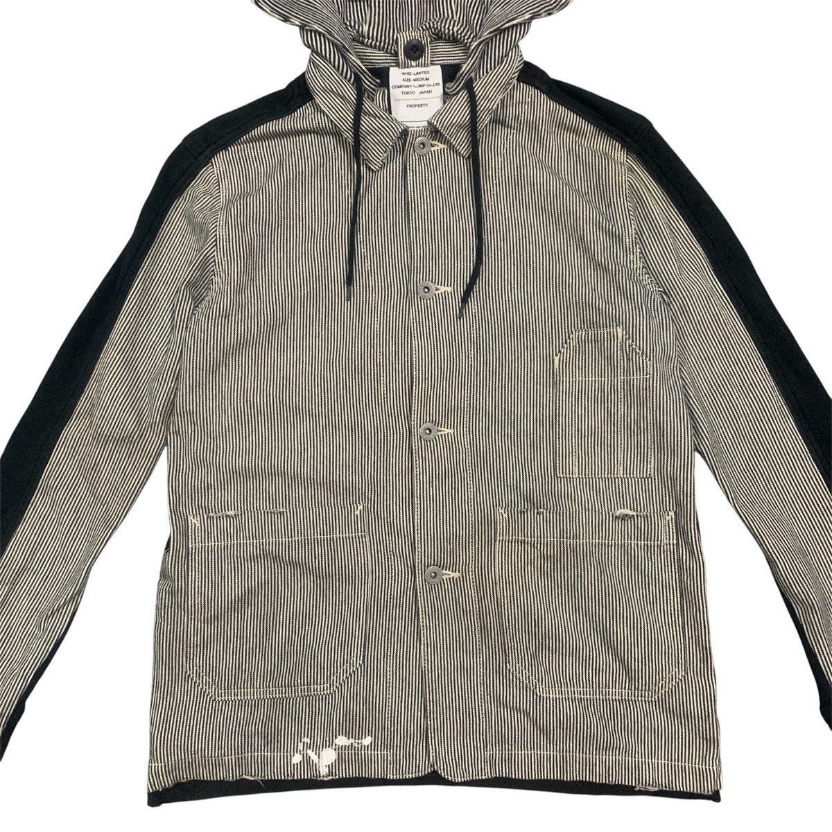 WHIZ LIMITED SS07 Distressed Paint Splatter Hickory Striped Chore Jacket Size US M / EU 48-50 / 2 - 3 Thumbnail