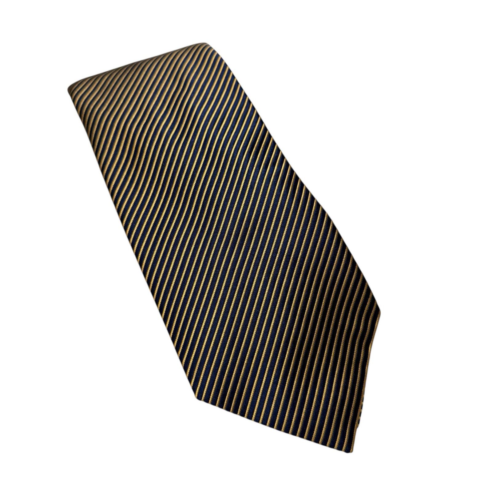 Alfred Dunhill DUNHILL Navy Blue Yellow Diagonal Stripe Tie 100% Silk Size ONE SIZE - 1 Thumbnail