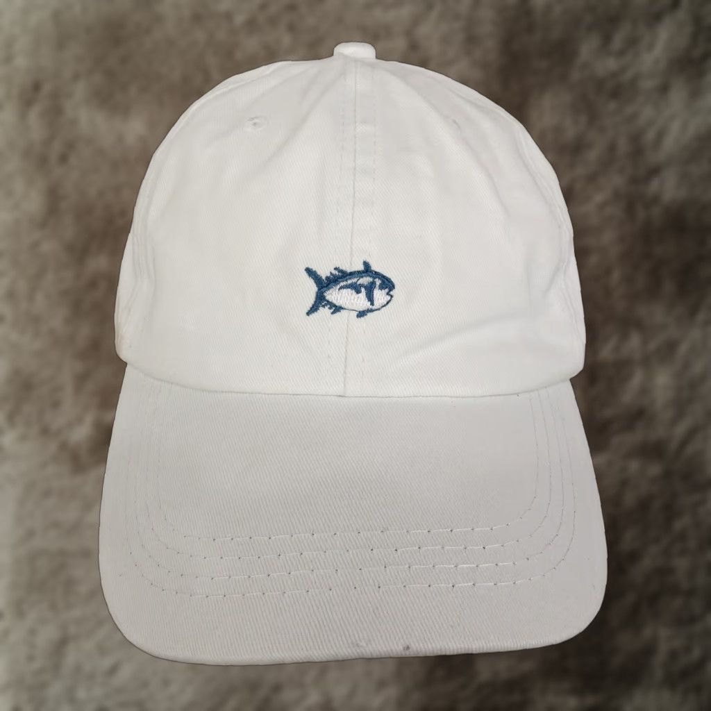 Southern Tide SOUTHERN TIDE FISH LOGO WHITE BASEBALL CAP STRAPBACK DAD CAP STAINED Unisex One Size Size ONE SIZE - 1 Thumbnail