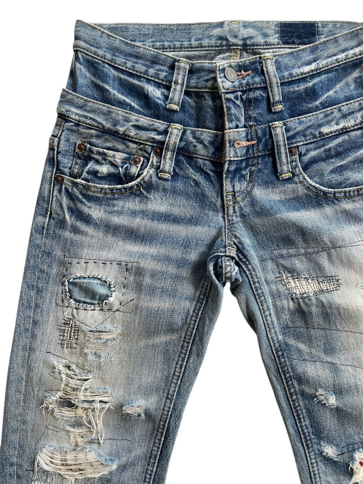 Japanese Brand Antgauge Double Waist Distressed Patchwork Denim Size US 28 / EU 44 - 3 Thumbnail