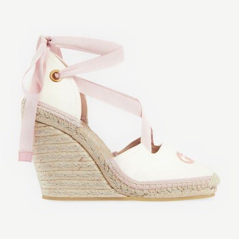 image of Gucci Interlocking G Ribbon Tie Espadrille Wedges Size 39.5 in White, Women's