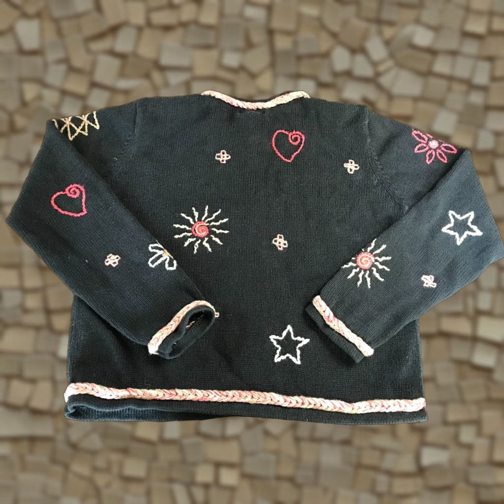 Vintage Christopher & Banks Cardigan Sweater Womens Small Black Hand Embroidered Size S / US 4 / IT 40 - 1 Thumbnail