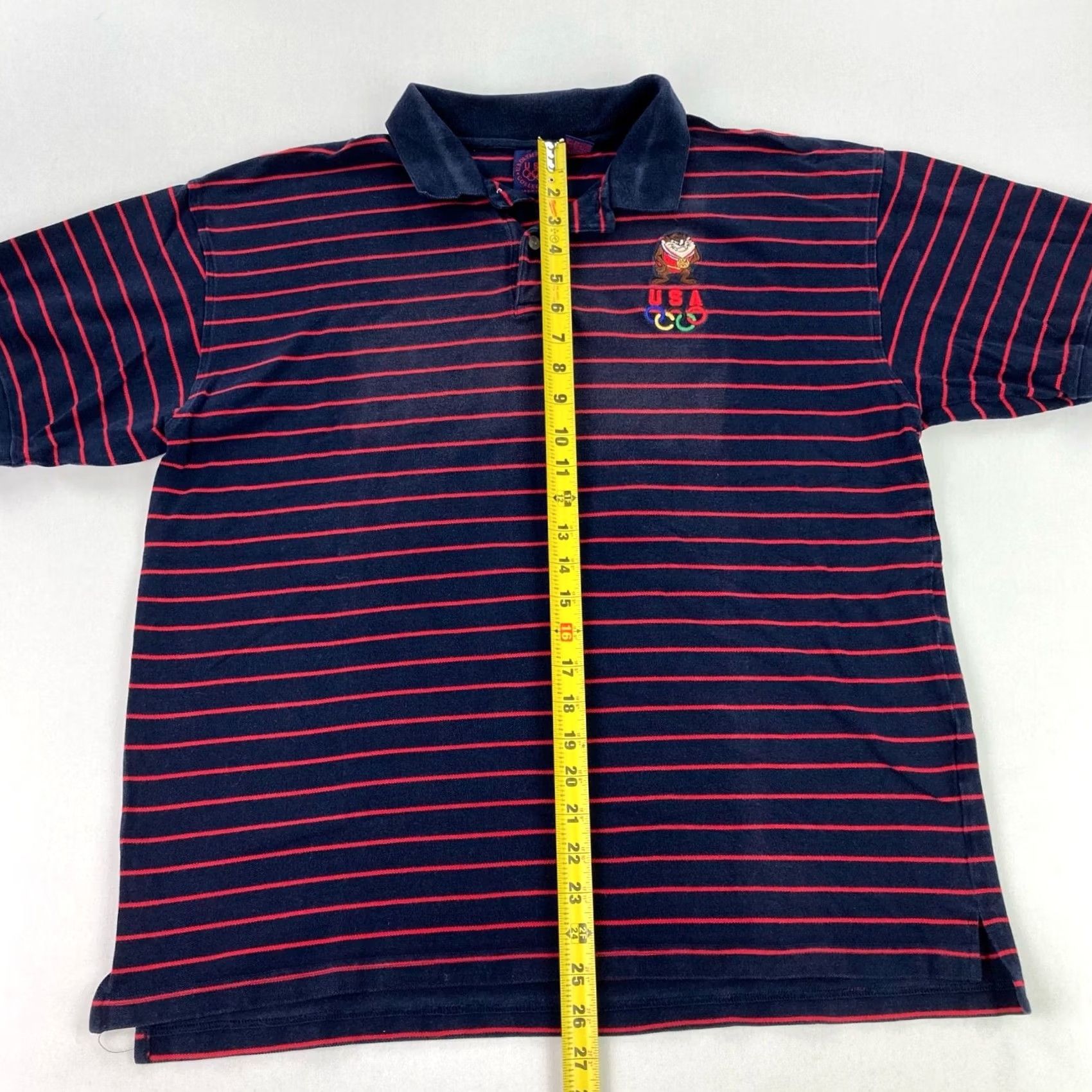 Vintage USA Olympic Men’s Looney Tunes Polo Shirt Blue Striped XL Size US XL / EU 56 / 4 - 5 Thumbnail