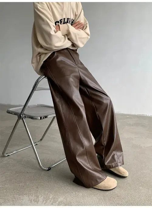Jean Faux Leather Brown Flare Pants Size US 33 - 4 Thumbnail