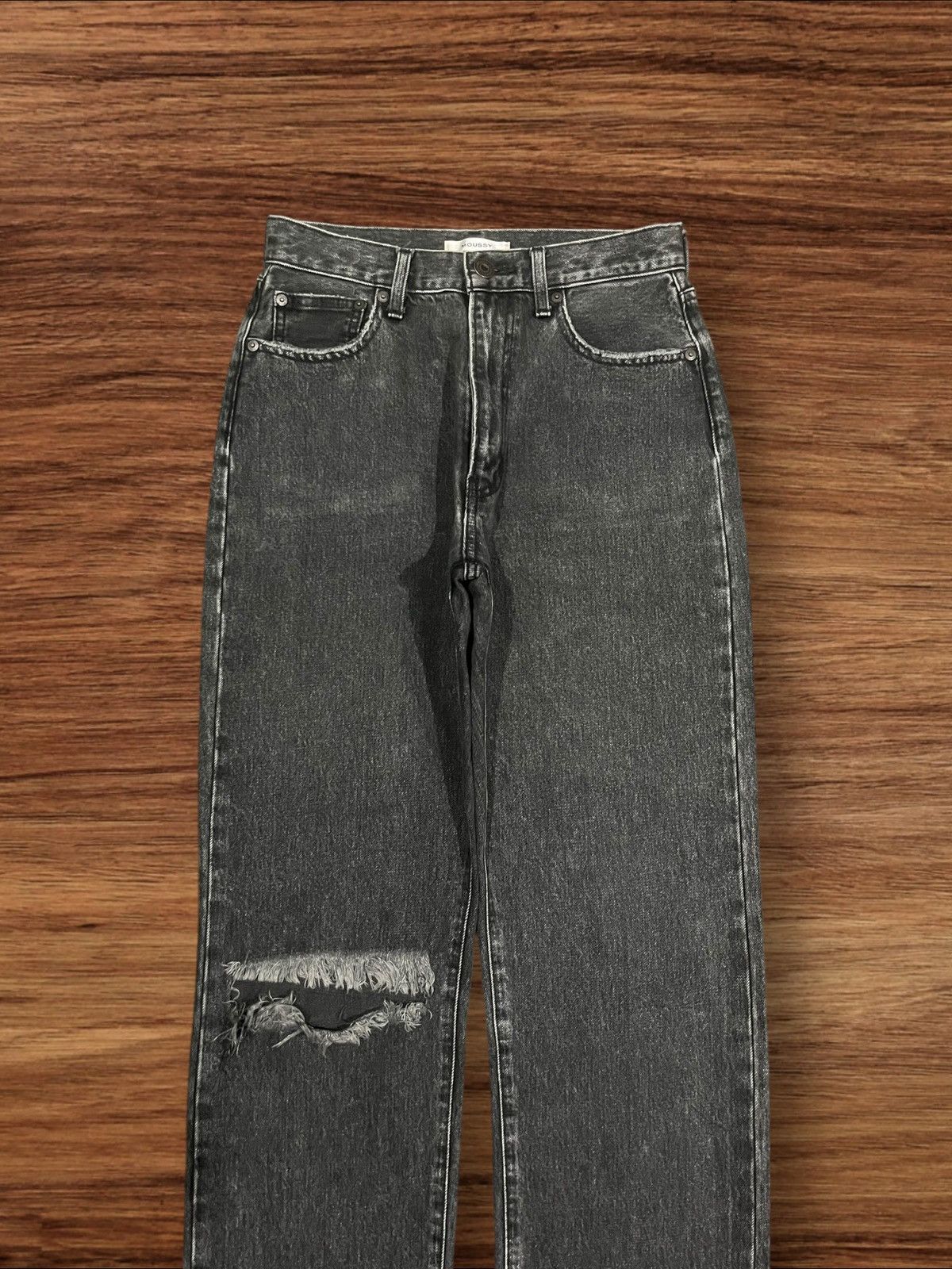 MOUSSY Vintage Moussy High Rise Distressed Frayed Leg Straight Jean Size 27" / US 4 / IT 40 - 3 Thumbnail