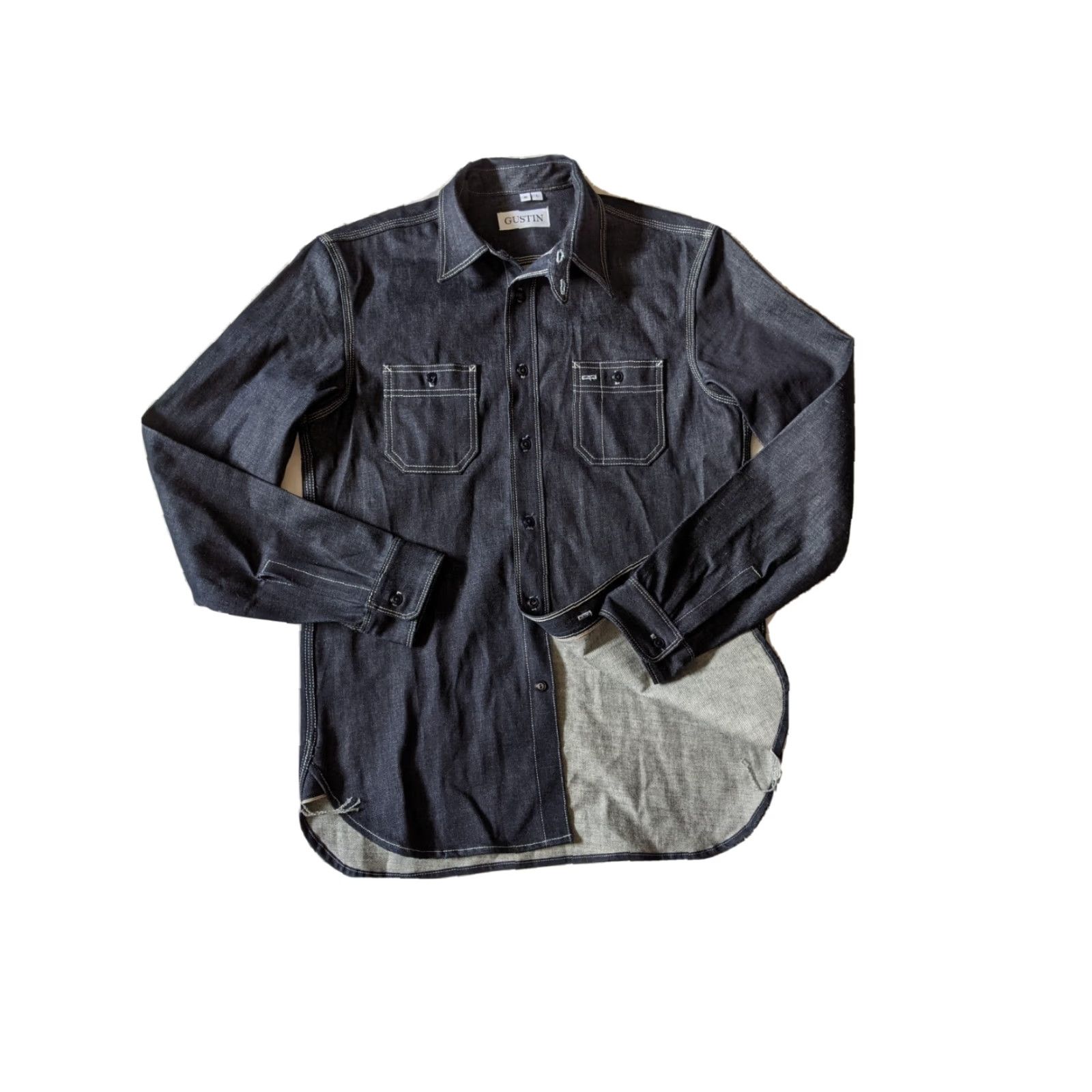 Gustin GUSTIN Denim Shirt Jacket, Long Sleeve, Slim, Regular Size L, Dark Indigo Denim, Sanforized Selvedge, Button Front, Workwear, Men, Made in USA Size US L / EU 52-54 / 3 - 2 Thumbnail