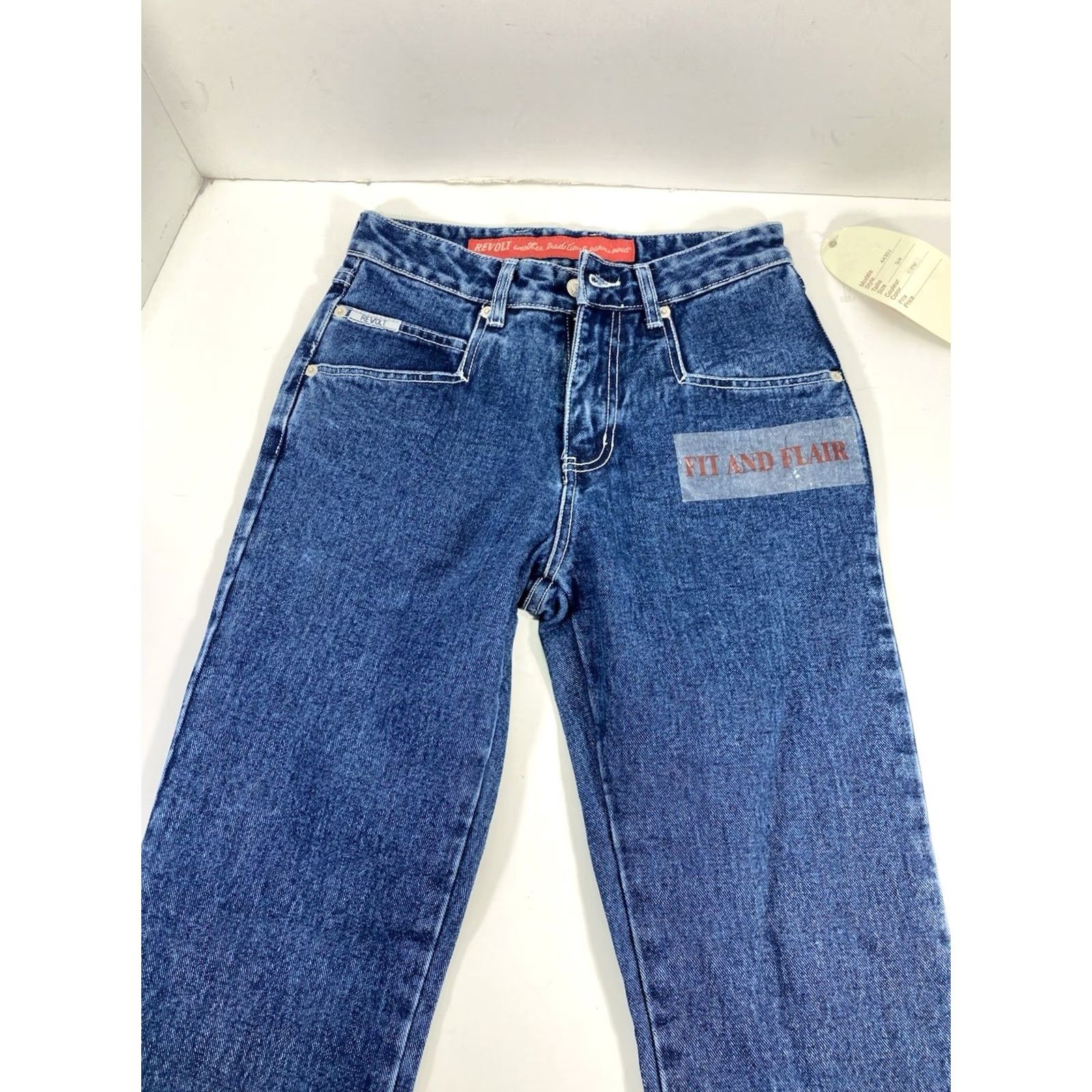 Denime VINTAGE Revolt Fit Flair Jeans Women 26X30 Blue Denim Bootcut 100% Cotton NOS NWT Size 26" / US 2 / IT 38 - 6 Thumbnail