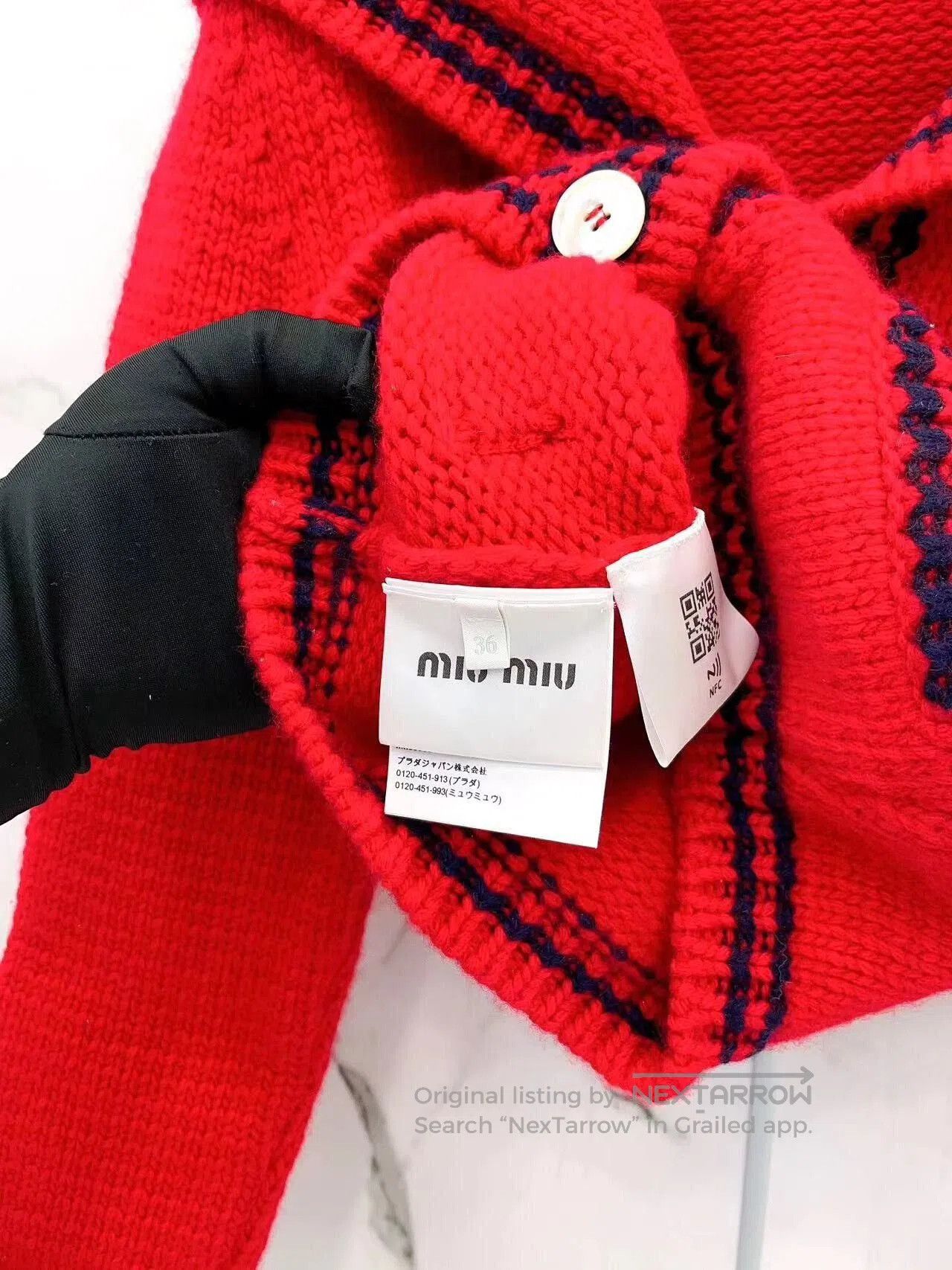 Miu Miu red short navy style knit cardigan. Size US S / EU 44-46 / 1 - 8 Thumbnail