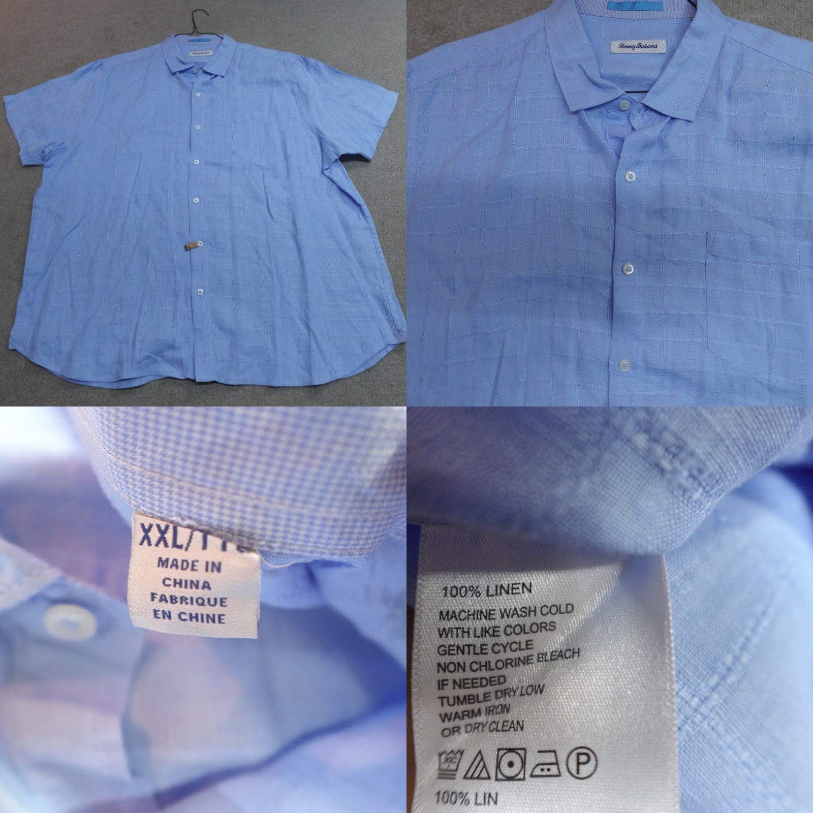 Tommy Bahama Tommy Bahama Shirt 2XL Blue Jacquard Plaid 100% Linen Short Sleeve Button-Up Casual Mens Size US XXL / EU 58 / 5 - 8 Thumbnail