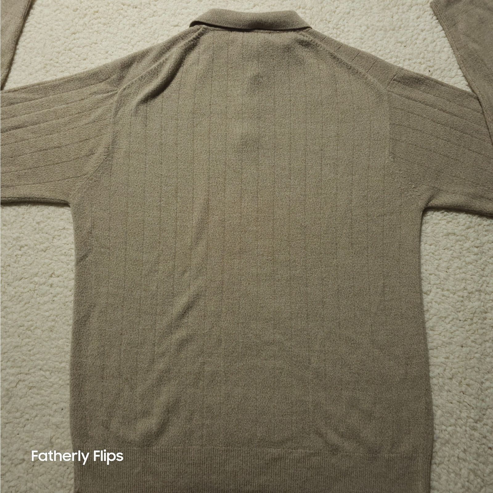 Geoffrey Beene Geoffrey Beene Men's Large Tan Ribbed Long Sleeve Polo Shirt Size US L / EU 52-54 / 3 - 10 Thumbnail