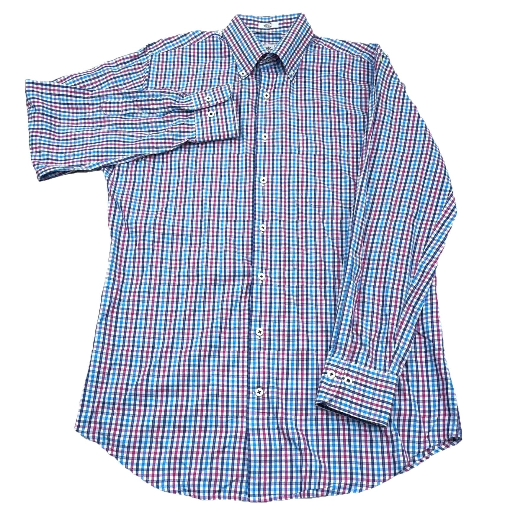Peter Millar Peter Millar Shirt Men Medium Pink BlueButton Up Tattersall Plaid Dress Poplin Size 40R - 2 Thumbnail