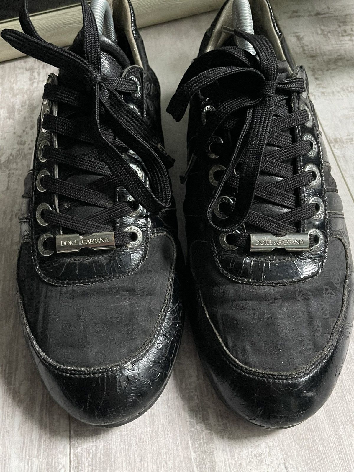 Dolce & Gabbana Vintage Dolce & Gabbana Black Leather Sneakers DG Monogram Size US 8.5 / EU 41-42 - 4 Thumbnail