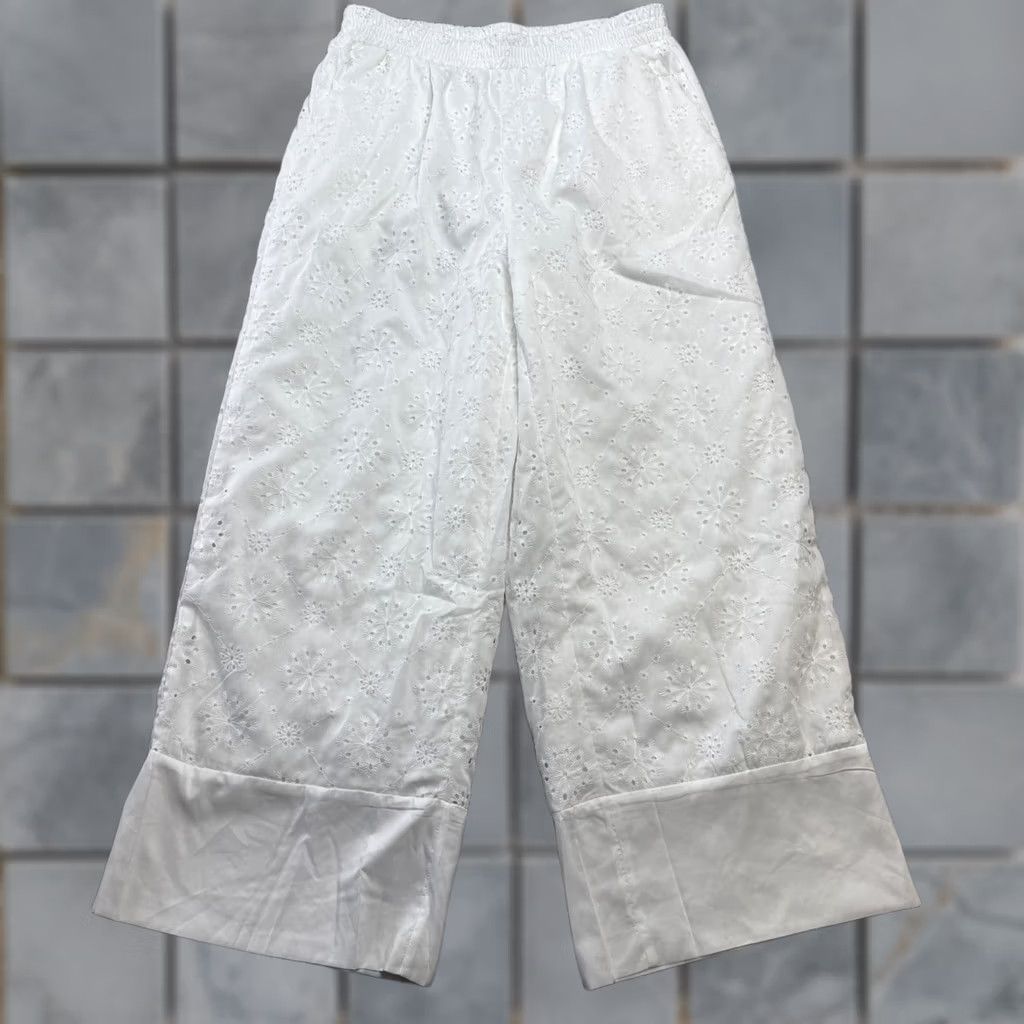 HARE Womens White Wide Leg Pants Fits 30x27 Eyelet Pull On Harem Beach Resort Summer Size 24" / US 00 / IT 34 - 1 Thumbnail