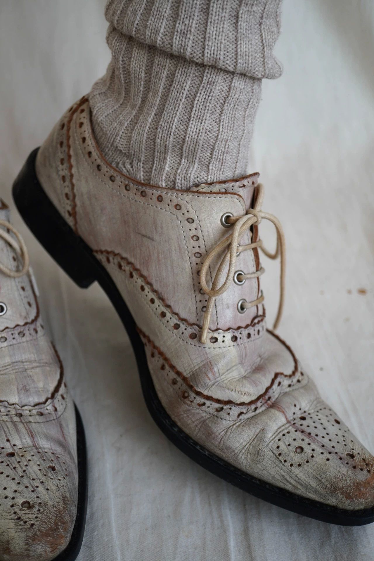 Comme des Garcons Rare CDG 2000s Painted Baroque Leather Shoes Pink/White 37 Size US 6.5 / IT 36.5 - 5 Thumbnail