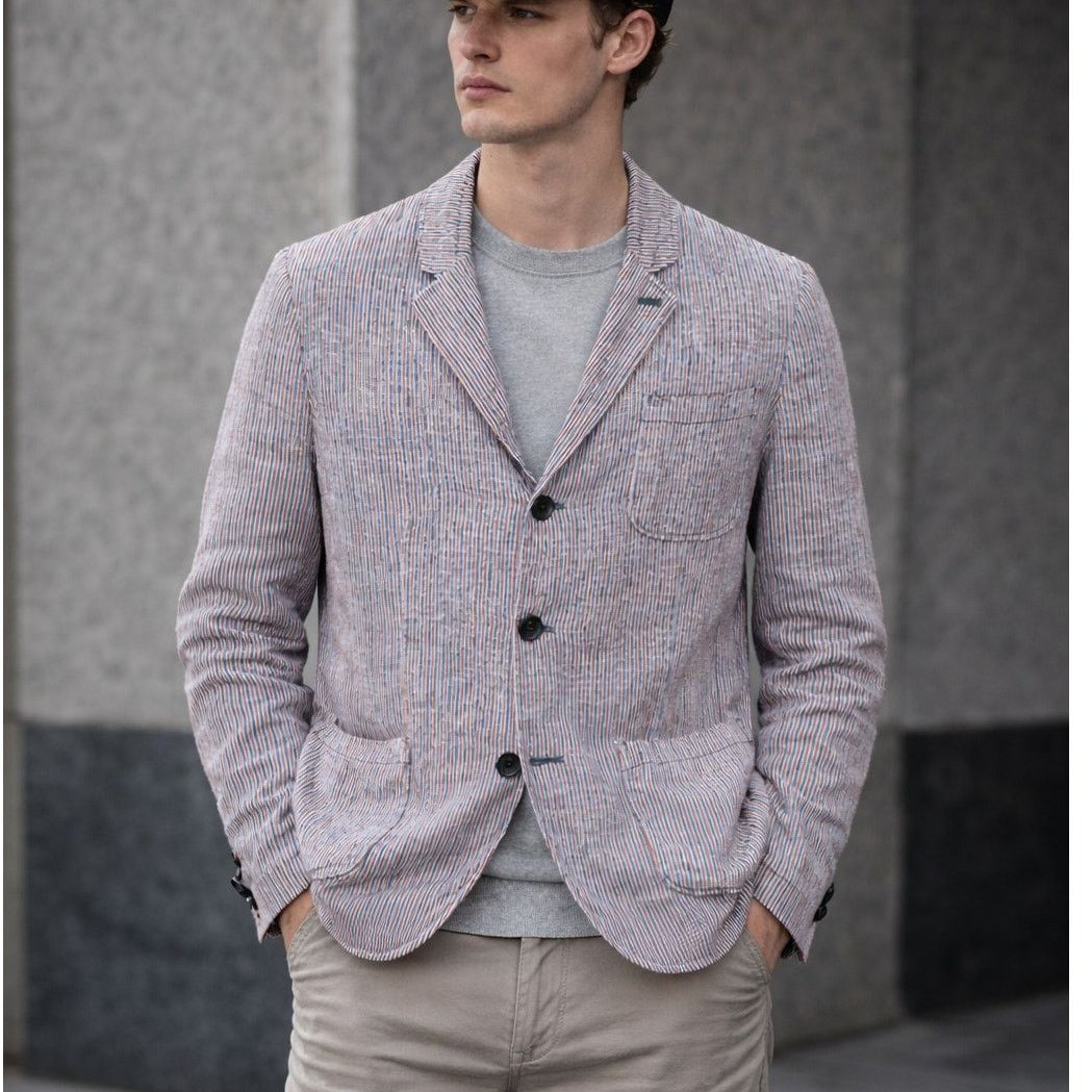 C.P. Company CP COMPANY Linen Unstructured Blazer Jacket Red Blue 50 Size 40L - 1 Thumbnail