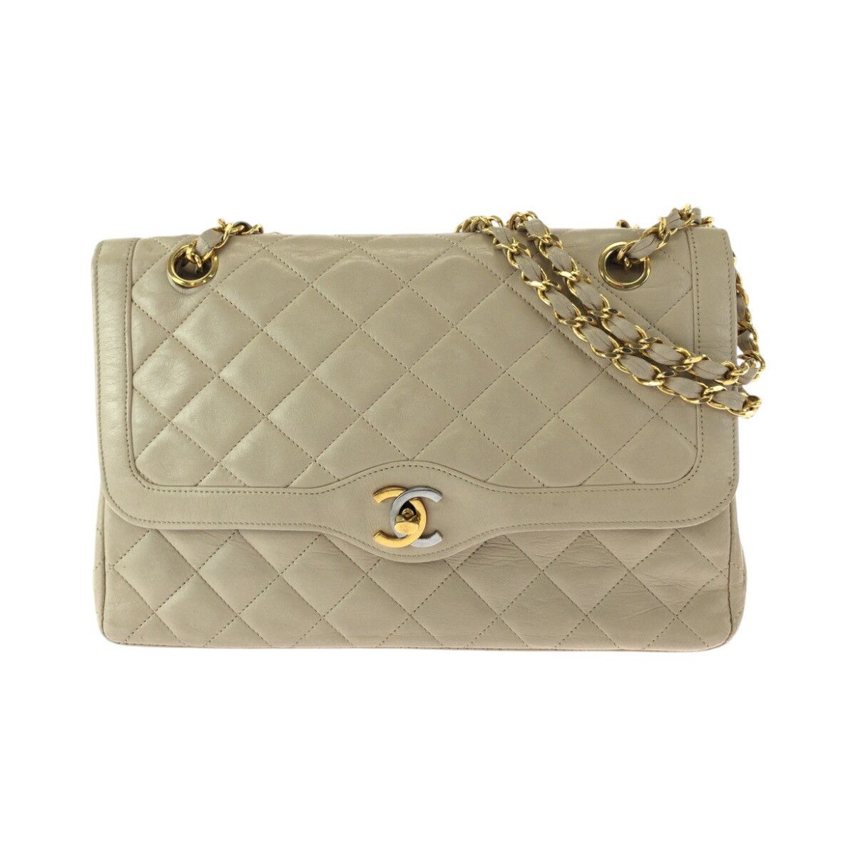 Chanel Chanel Lambskin Matelasse Double Flap Chain Shoulder Bag Paris Limited Leather Shoulder Bag in Beige, Women's