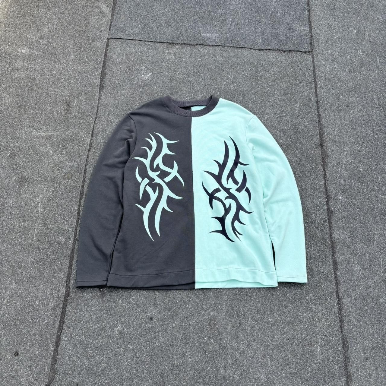 Japanese Brand × Vintage Vintage y2k 90s split design tribal affliction style jumper Size US L / EU 52-54 / 3 - 1 Thumbnail